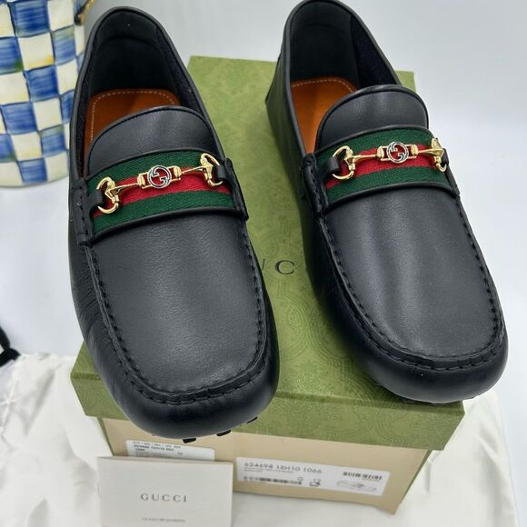Men’s Gucci ayrton web stripe driver loafers size 12 fits 12.5 US made in Italy - Picture 1 of 9